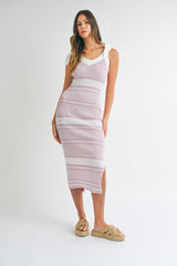 JASMINE STRIPED RIBBED KNIT MIDI DRESS