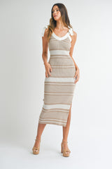 JASMINE STRIPED RIBBED KNIT MIDI DRESS