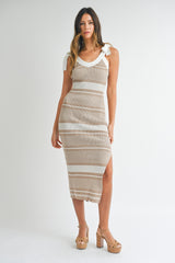 JASMINE STRIPED RIBBED KNIT MIDI DRESS