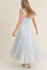 GIANA MESH RUFFLED SHOULDER MAXI DRESS