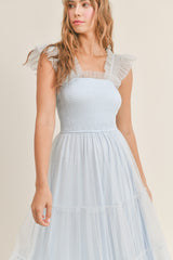 GIANA MESH RUFFLED SHOULDER MAXI DRESS