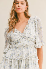 CAPUCINE FLORAL RUFFLE DETAIL DRESS