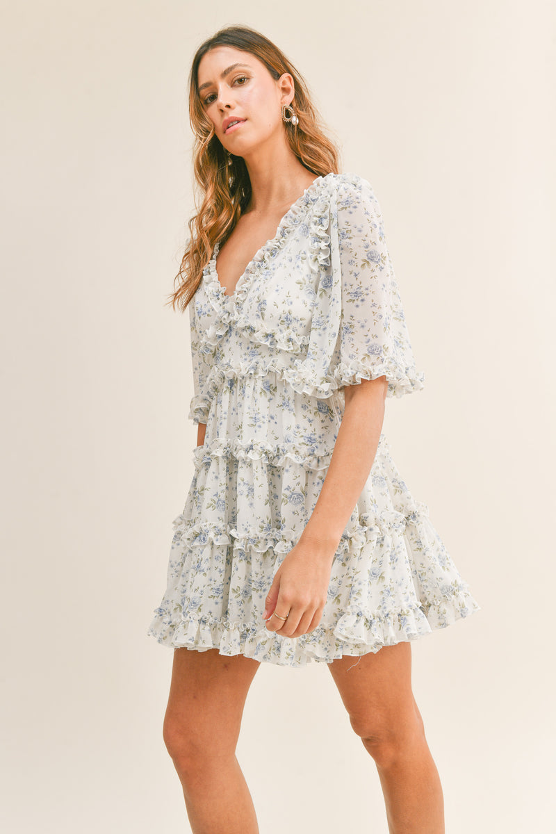 CAPUCINE FLORAL RUFFLE DETAIL DRESS