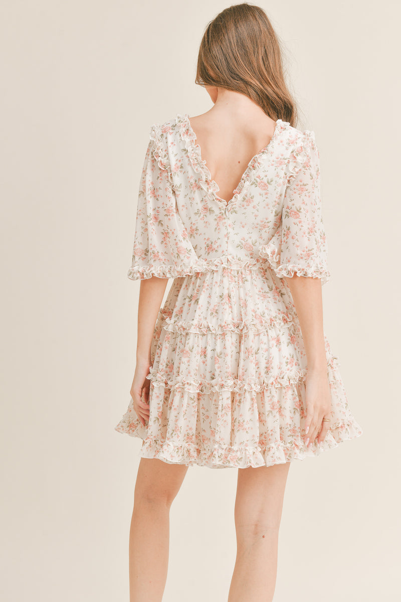 CAPUCINE FLORAL RUFFLE DETAIL DRESS