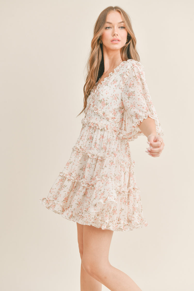 CAPUCINE FLORAL RUFFLE DETAIL DRESS