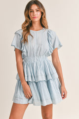 SIMONA LACE TRIM SHIRRED LAYERED DRESS