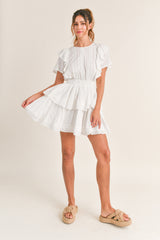 SIMONA LACE TRIM SHIRRED LAYERED DRESS