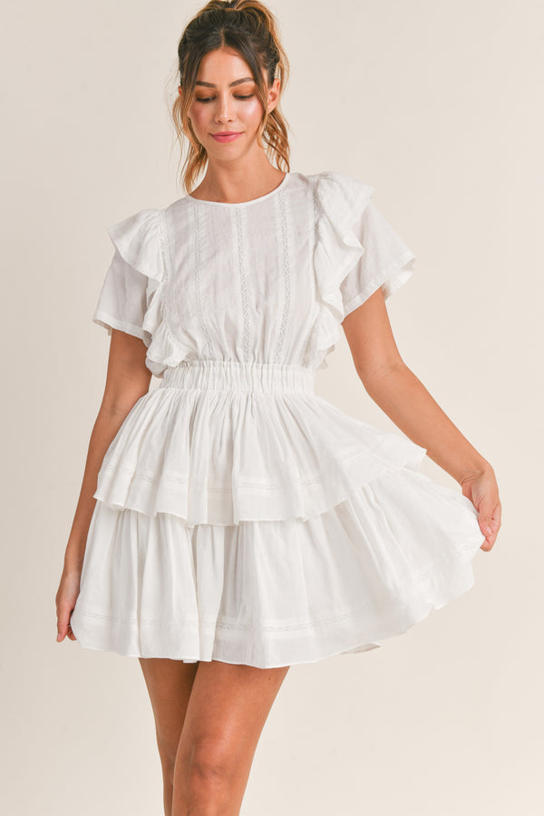 SLOANE LACE TRIM SHIRRED LAYERED DRESS