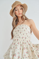 PROMISE FLORAL SMOCKING TUBE TOP RUFFLE DRESS