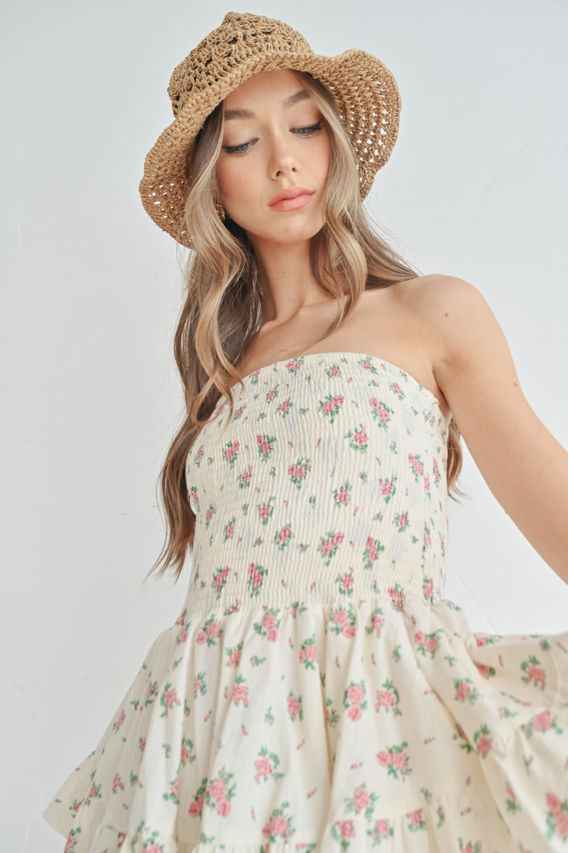 PROMISE FLORAL SMOCKING TUBE TOP RUFFLE DRESS