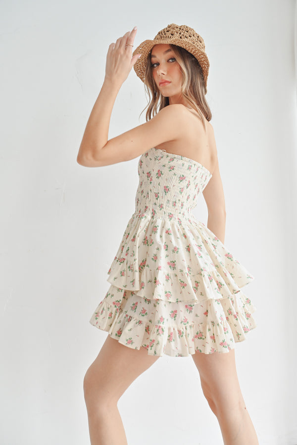 PROMISE FLORAL SMOCKING TUBE TOP RUFFLE DRESS