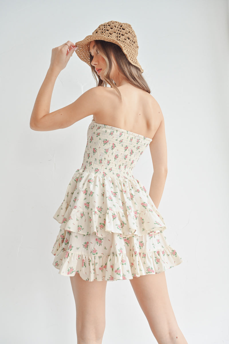 PROMISE FLORAL SMOCKING TUBE TOP RUFFLE DRESS