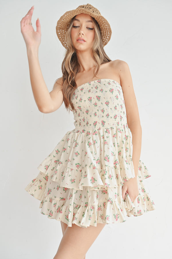 PROMISE FLORAL SMOCKING TUBE TOP RUFFLE DRESS