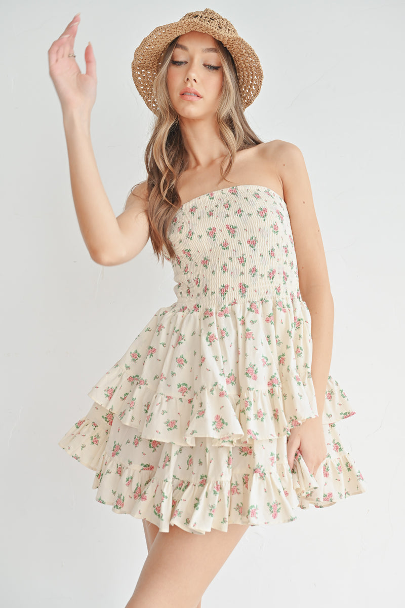 PROMISE FLORAL SMOCKING TUBE TOP RUFFLE DRESS