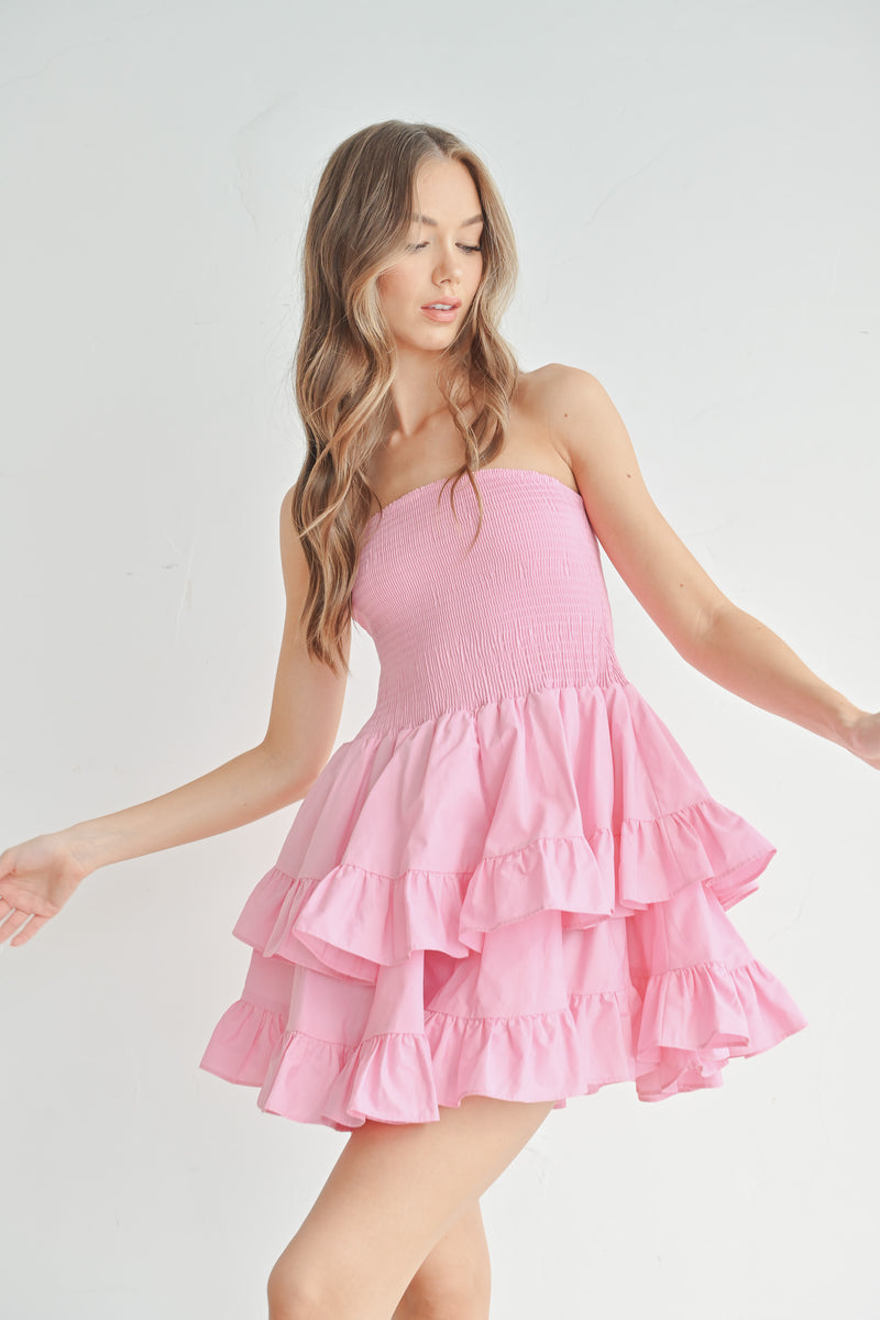 ELODIE SMOCKING TUBE TOP RUFFLE DRESS