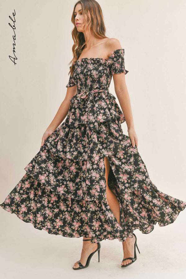 LD-Z & G {Mellow Moment} Black Floral Smocked Maxi Dress PLUS SIZE