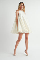 AUBRIELLA SLEEVELESS TAFFETA RUFFLE MINI DRESS