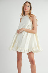 AUBRIELLA SLEEVELESS TAFFETA RUFFLE MINI DRESS