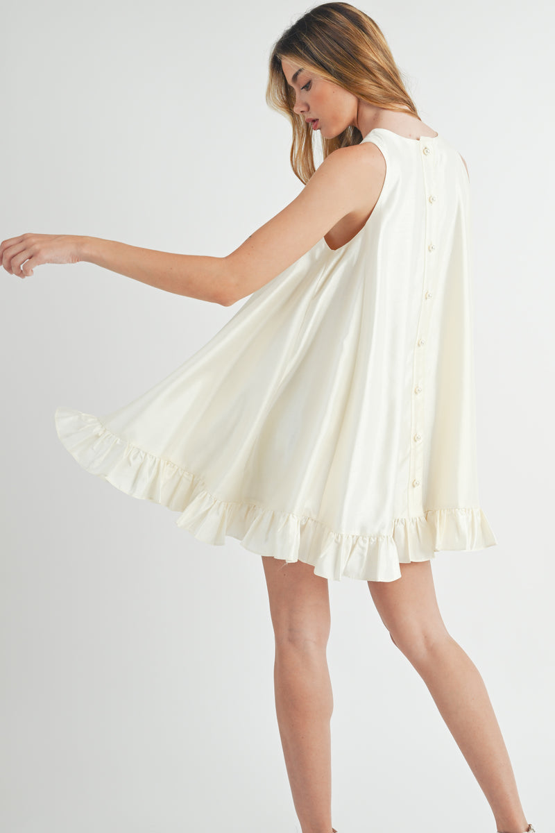 AUBRIELLA SLEEVELESS TAFFETA RUFFLE MINI DRESS