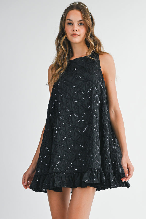 EISLEY FLORAL SEQUIN RUFFLE DRESS