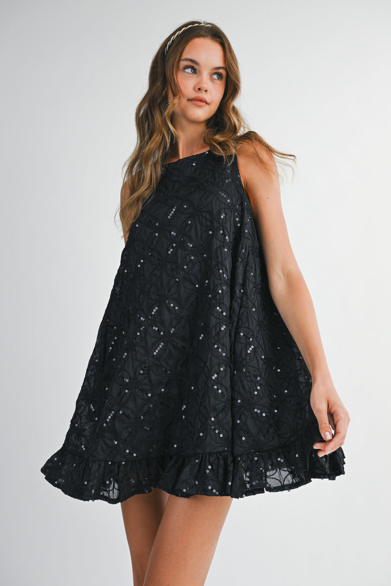 EISLEY FLORAL SEQUIN RUFFLE DRESS