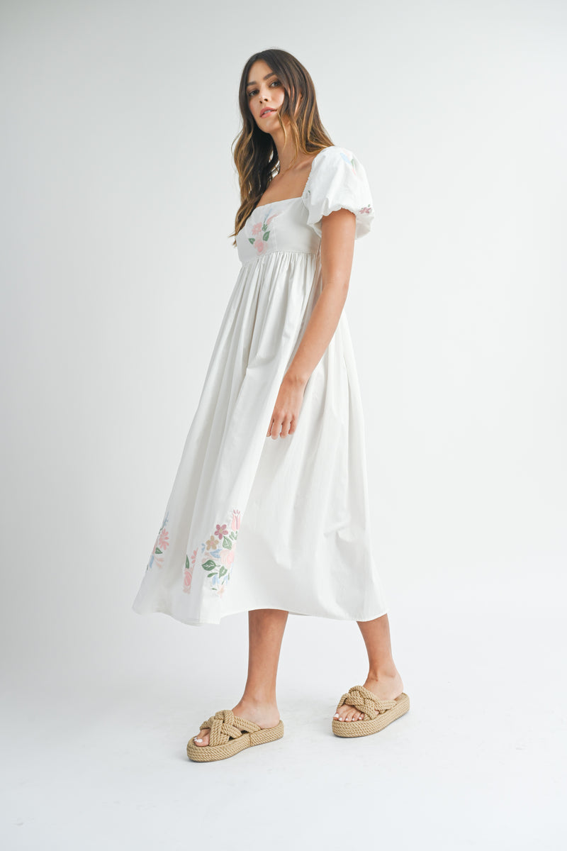 BRNDA EMBROIDERED MIDI DRESS