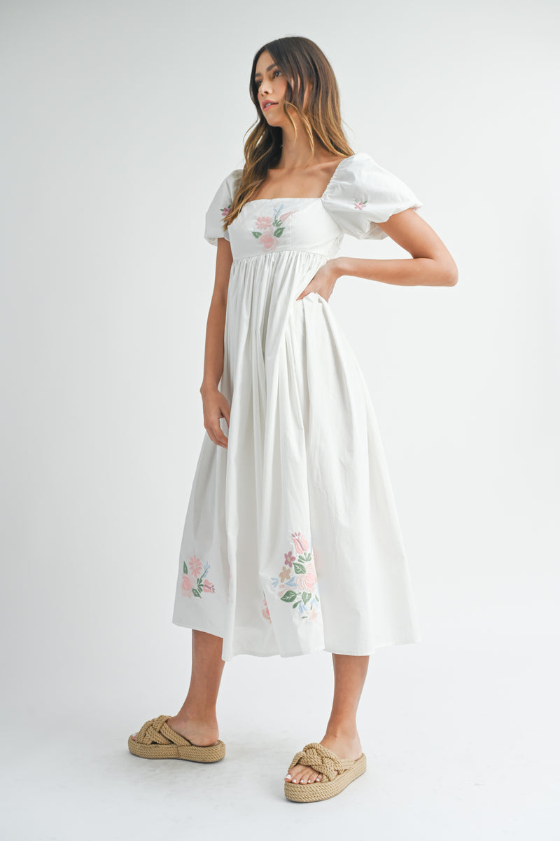 BRNDA EMBROIDERED MIDI DRESS