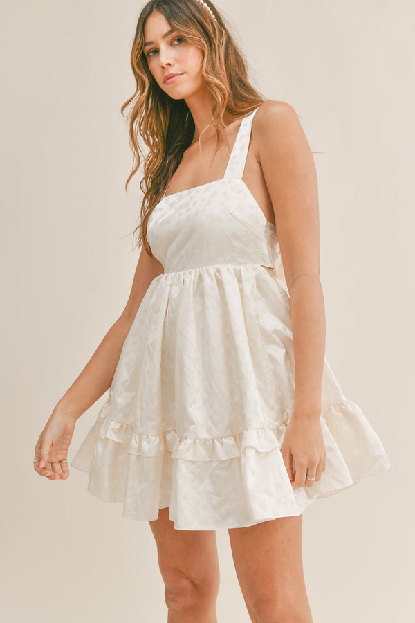 KORA TEXTURED BOW TIE BACK MINI DRESS