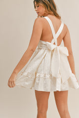 KORA TEXTURED BOW TIE BACK MINI DRESS