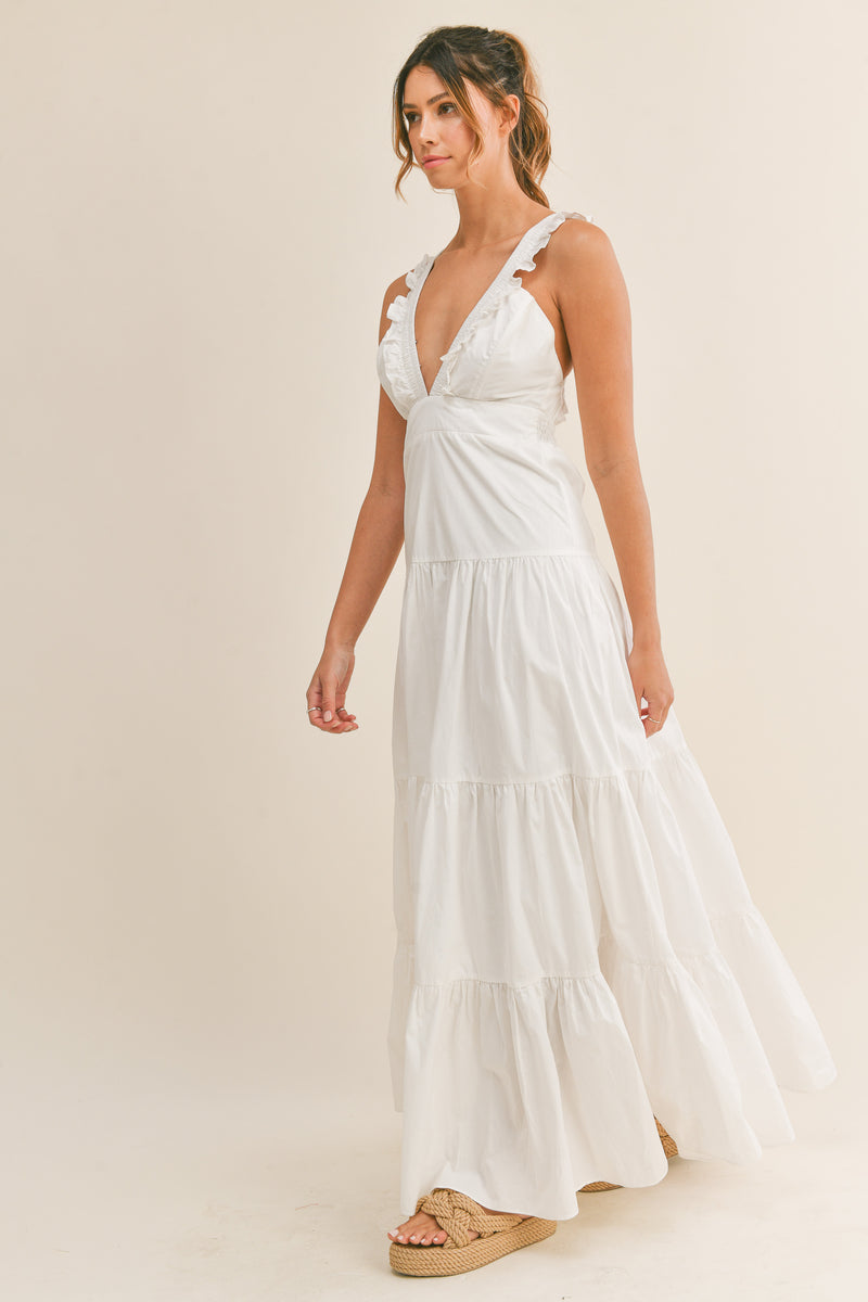 KARA RUFFLE DETAILED SHOULDER MAXI DRESS