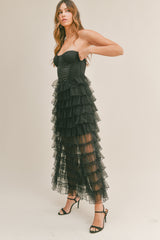 ALY CORSET RUFFLE TIERED MAXI DRESS