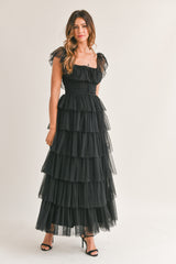 ABBY RUFFLE TIERED MAXI MESH DRESS
