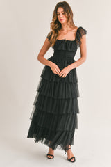 ABBY RUFFLE TIERED MAXI MESH DRESS