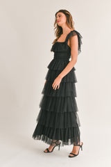 ABBY RUFFLE TIERED MAXI MESH DRESS