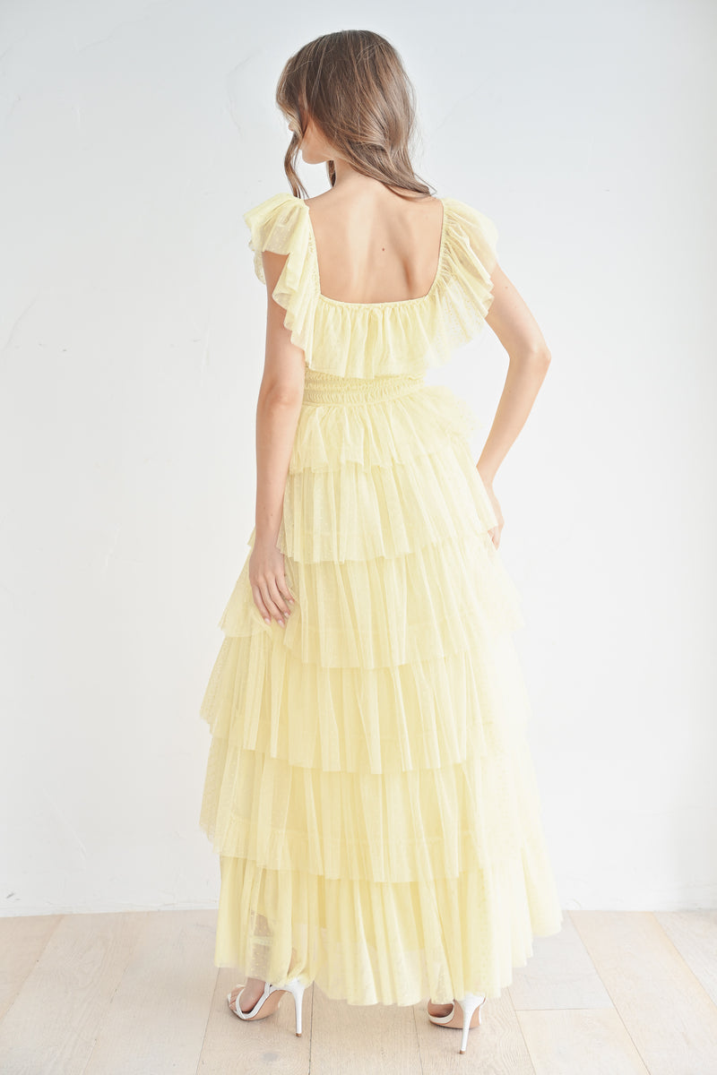 ABBY RUFFLE TIERED MAXI MESH DRESS