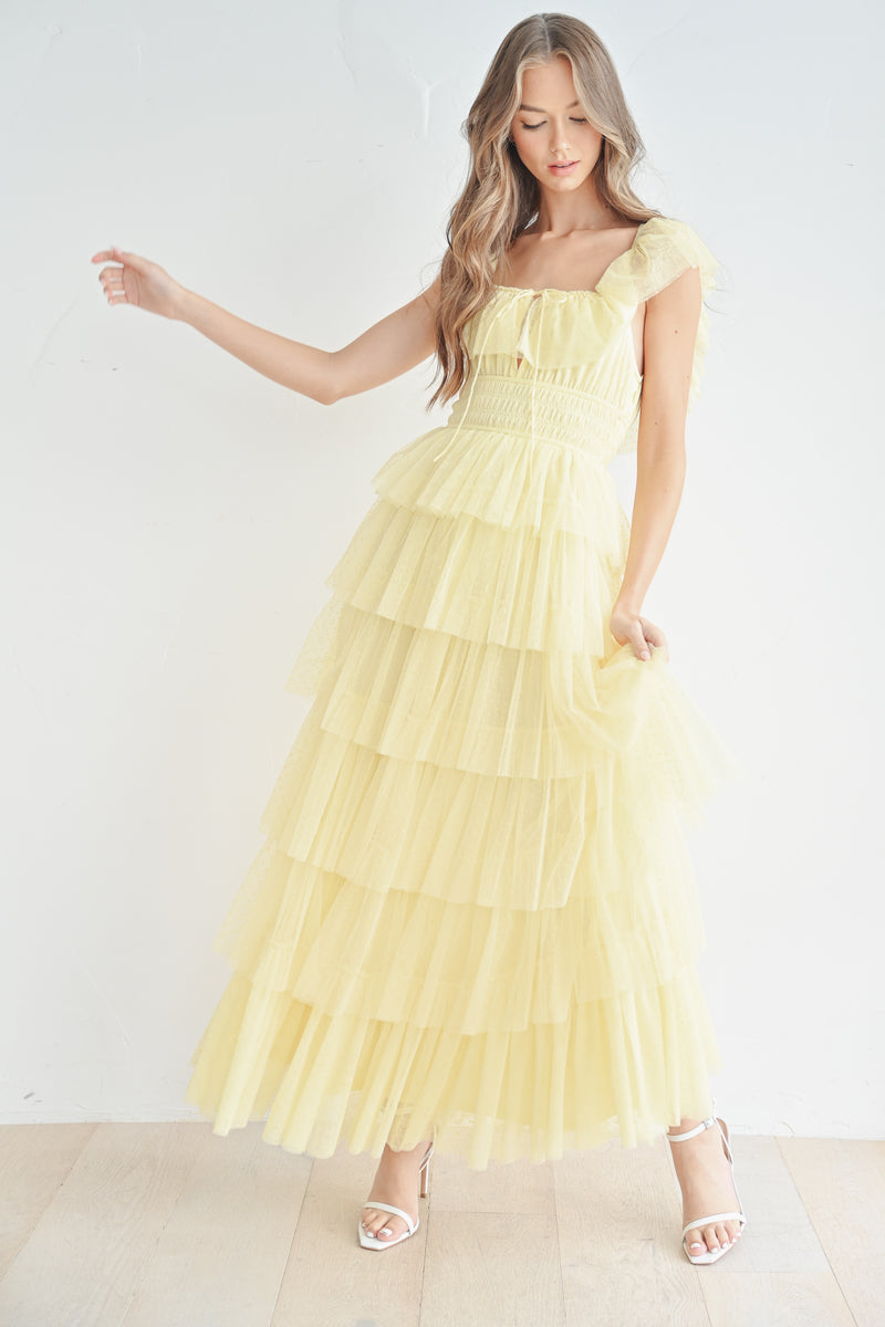 ABBY RUFFLE TIERED MAXI MESH DRESS