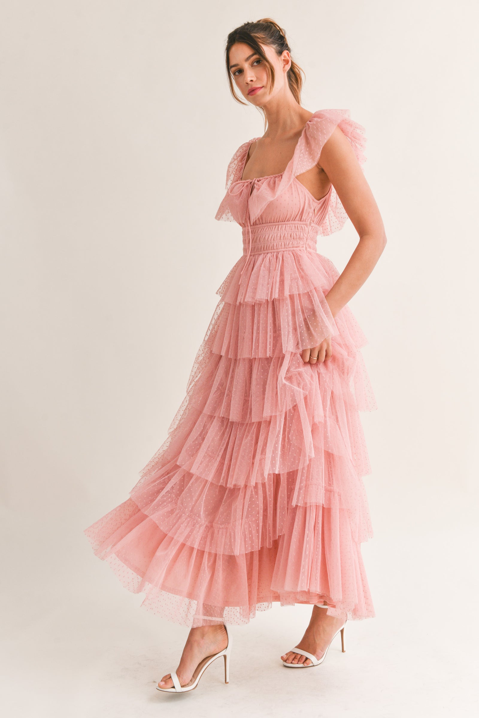 【めるさん専用】Riu Trench docking tiered dress ABBY RUFFLE TIERED MAXI MESH DRESS – Mable Clothing