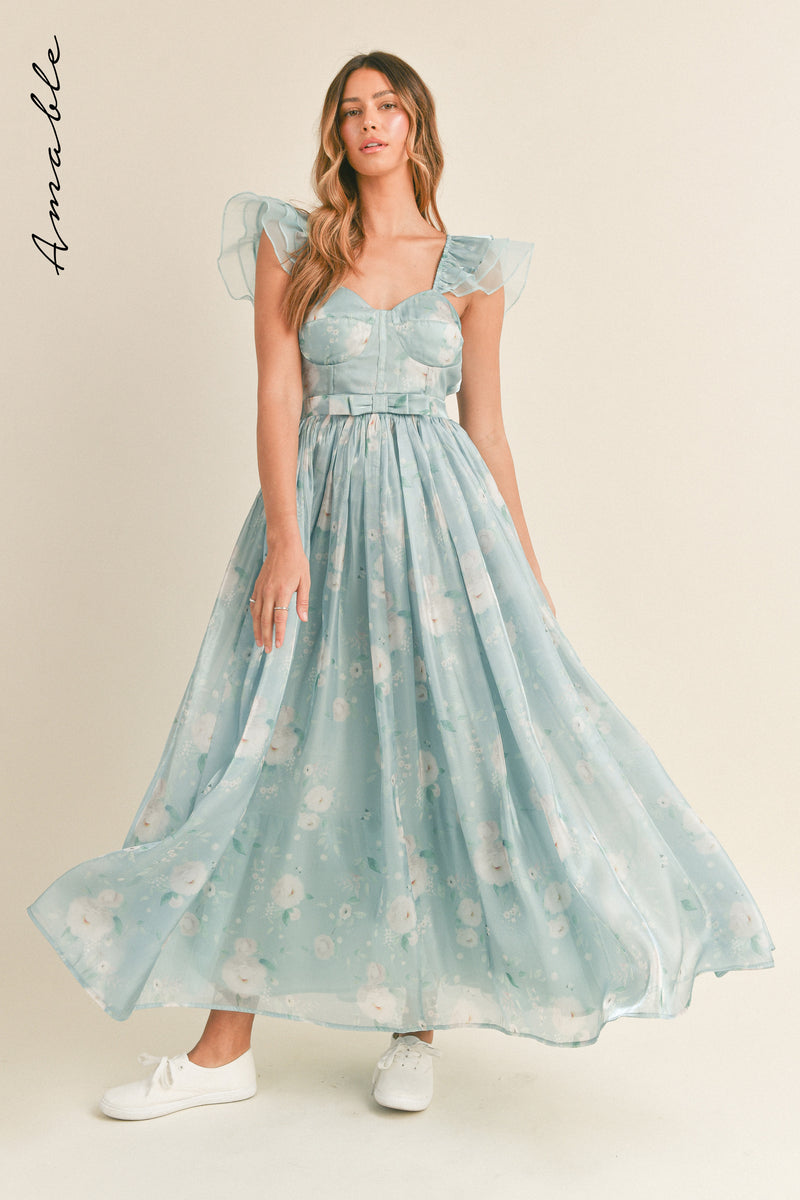 ERIKA ORGANZA FLORAL MAXI DRESS