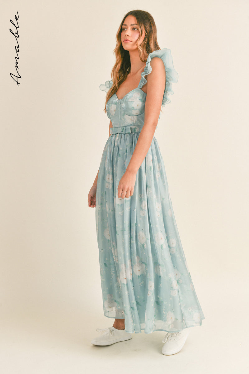 ERIKA ORGANZA FLORAL MAXI DRESS