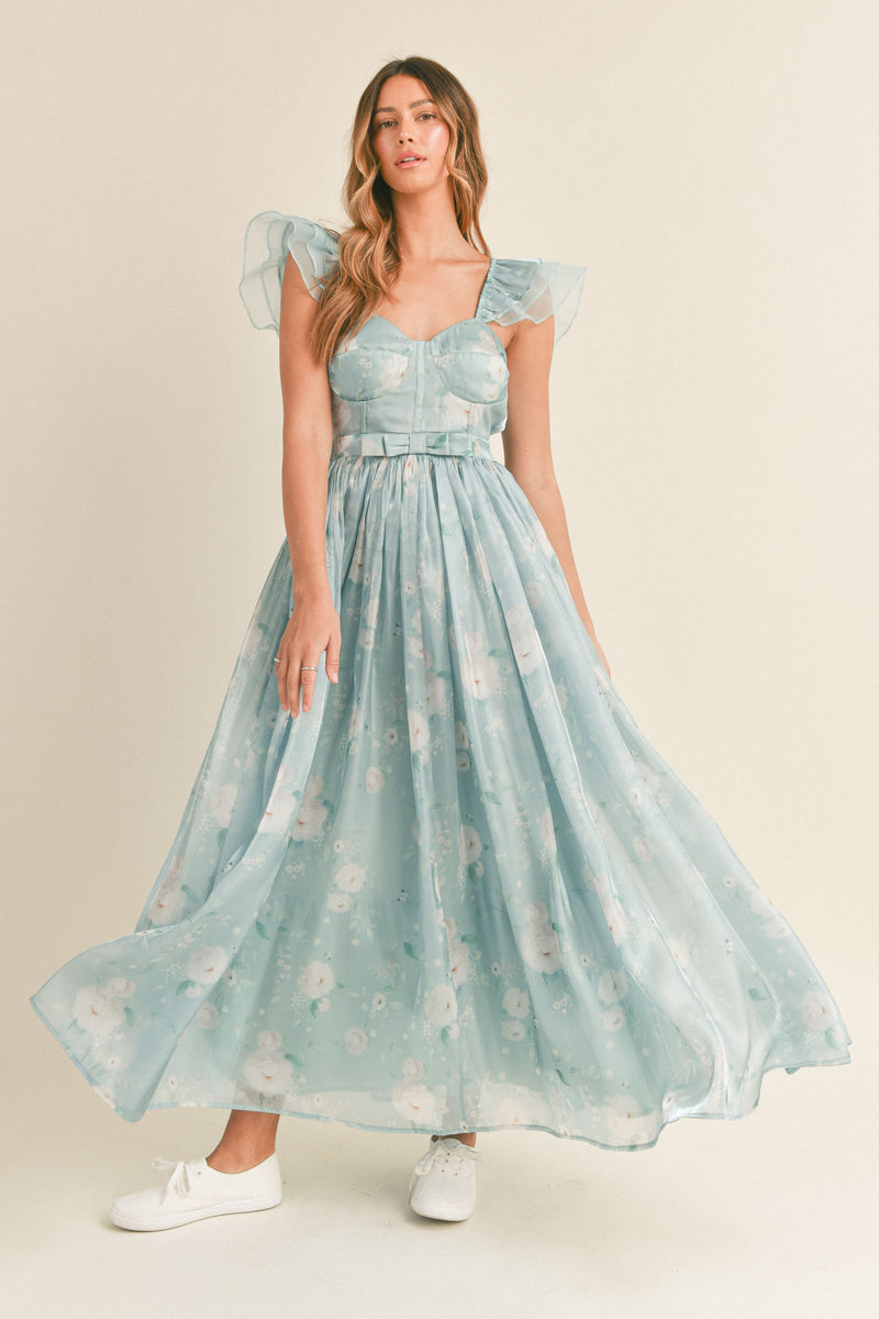 ERIKA ORGANZA FLORAL MAXI DRESS