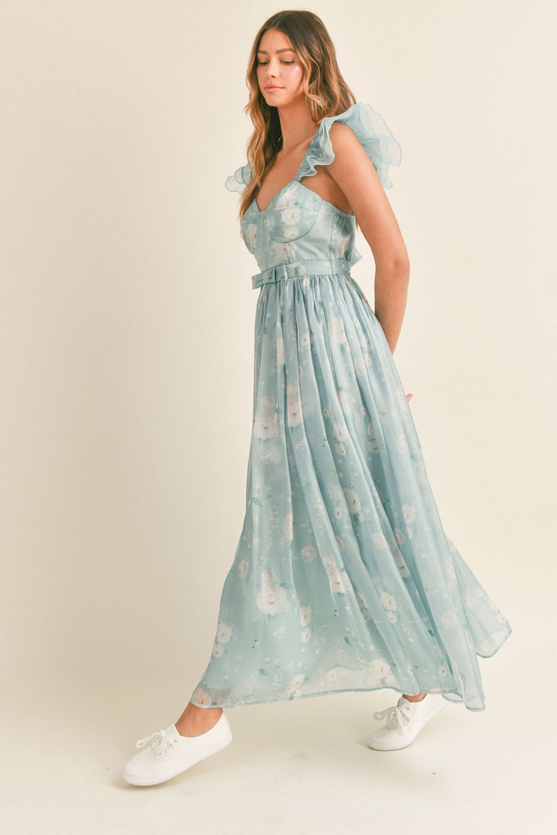 ERIKA ORGANZA FLORAL MAXI DRESS