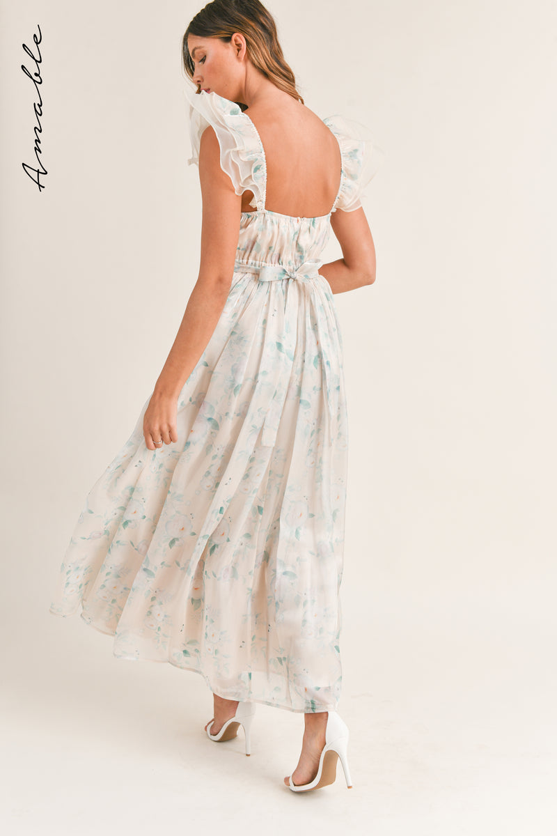 ERIKA ORGANZA FLORAL MAXI DRESS