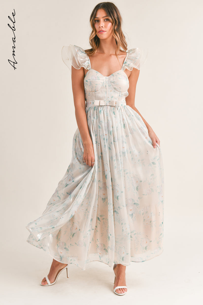 ERIKA ORGANZA FLORAL MAXI DRESS