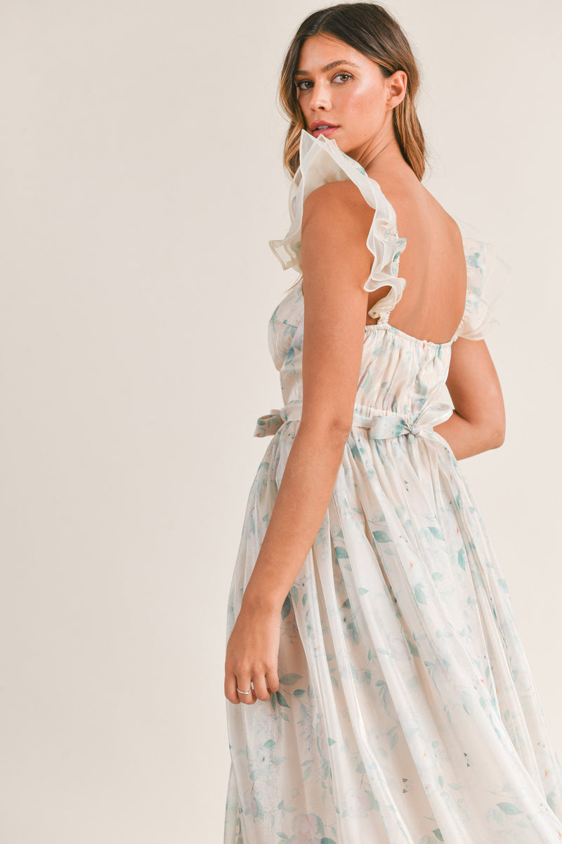 ERIKA ORGANZA FLORAL MAXI DRESS