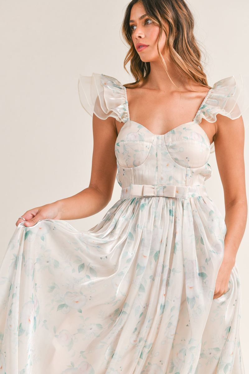ERIKA ORGANZA FLORAL MAXI DRESS