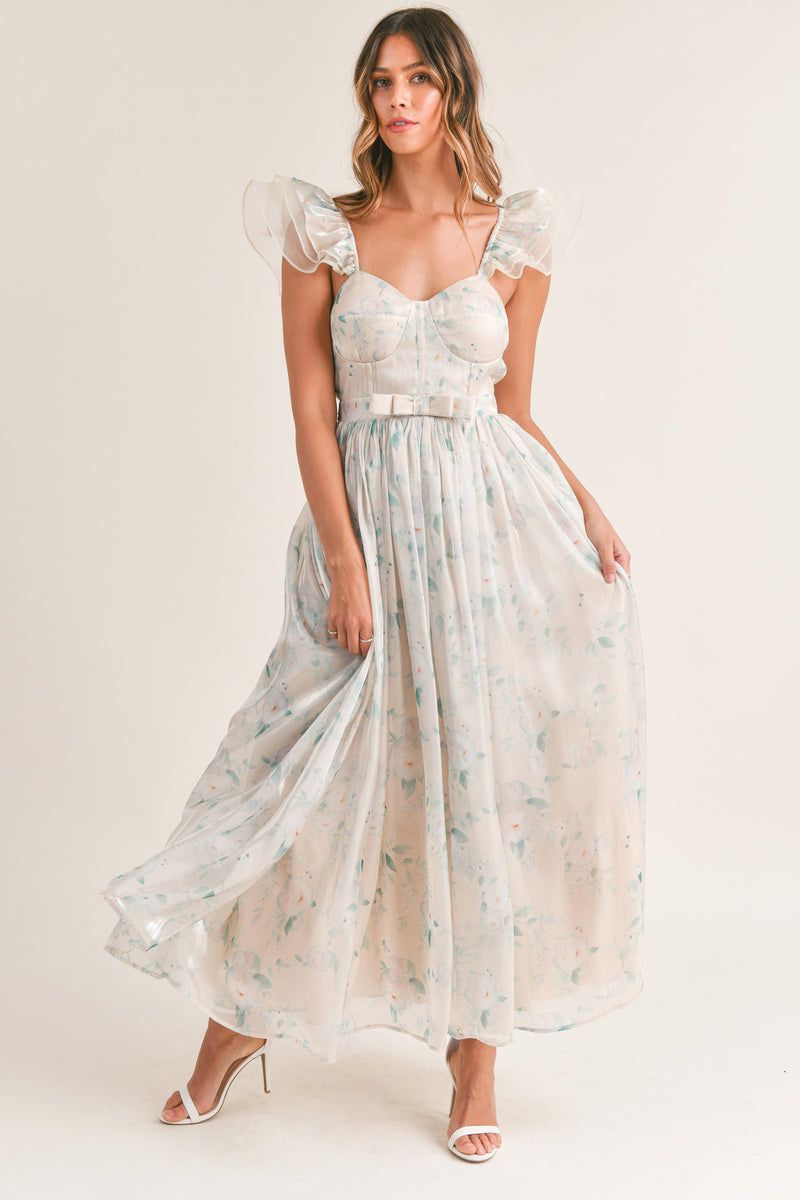 ERIKA ORGANZA FLORAL MAXI DRESS