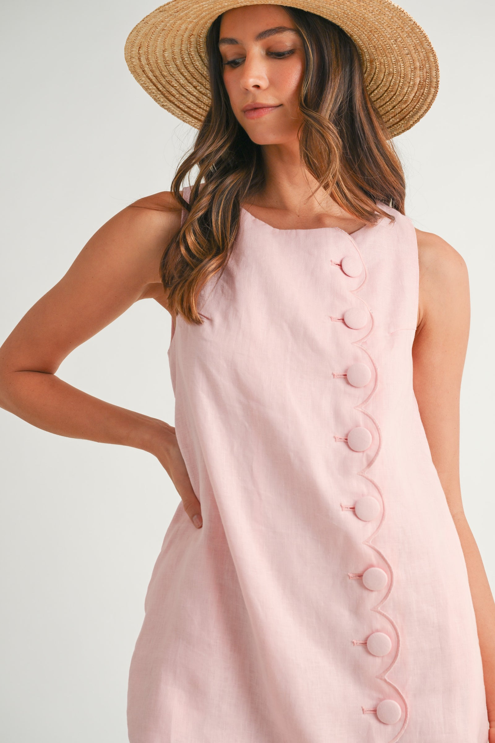 KAIA SCALLOP WITH LINEN MINI DRESS – Mable Clothing