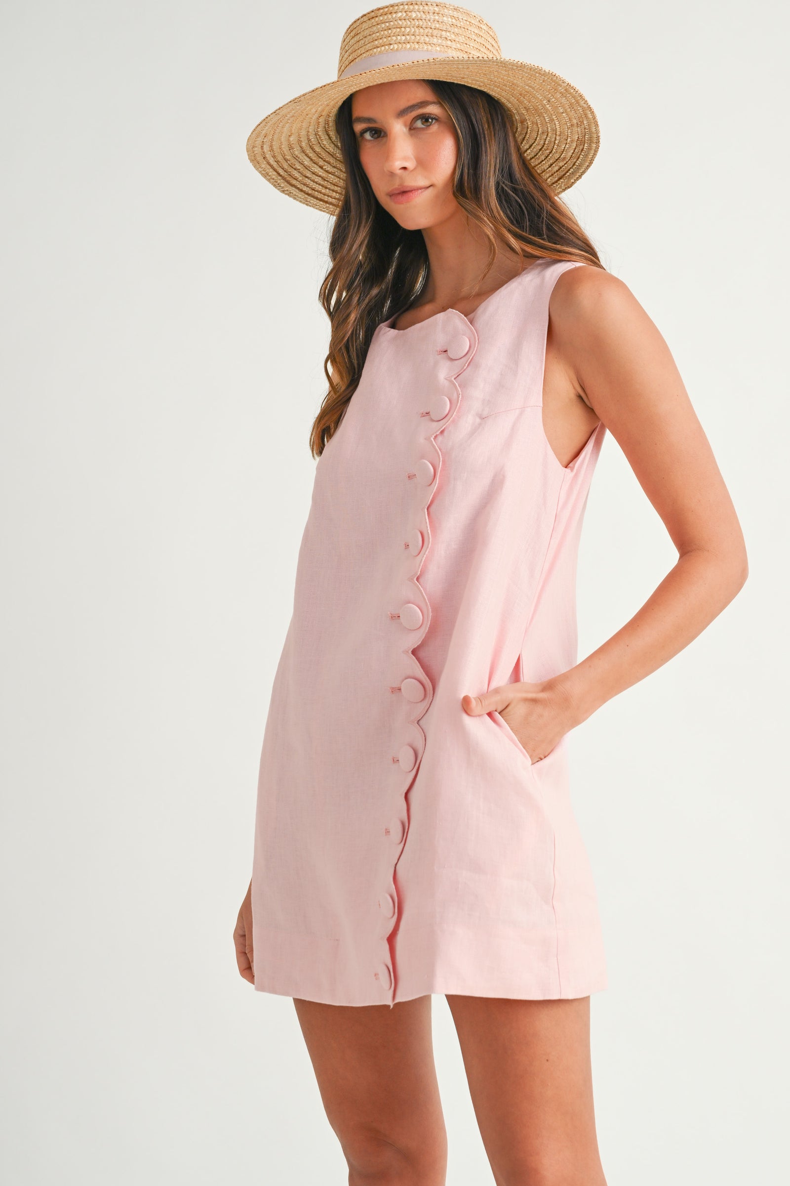 KAIA SCALLOP WITH LINEN MINI DRESS – Mable Clothing