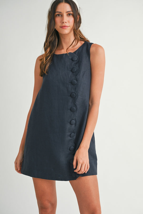KAIA SCALLOP WITH LINEN MINI DRESS