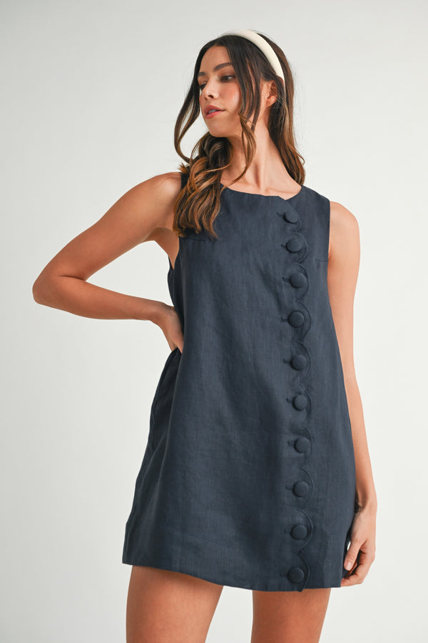 KAIA SCALLOP WITH LINEN MINI DRESS